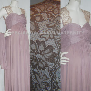 Long Mauve Lace Cutout Chiffon Maternity Dress NWT